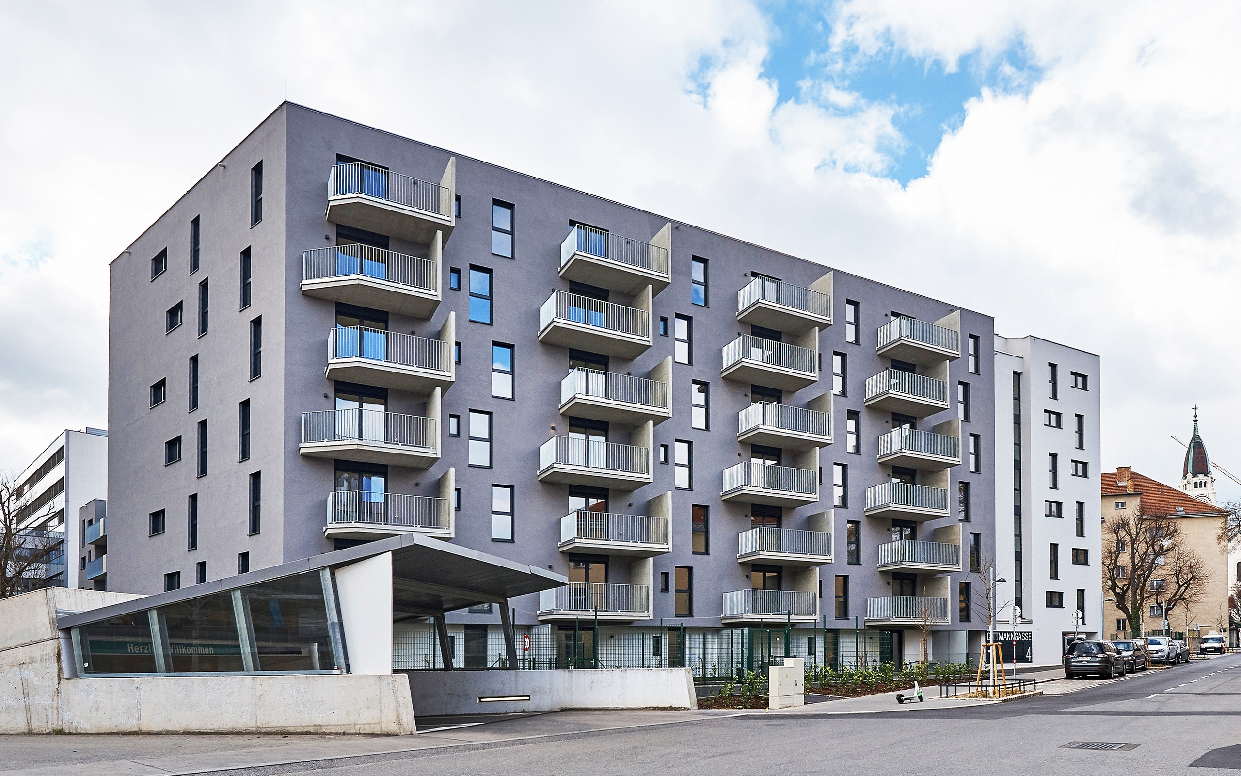 Außenansicht des Wohnprojektes der 3SI und Winegg in der Dittmanngasse 4, 1110 Wien