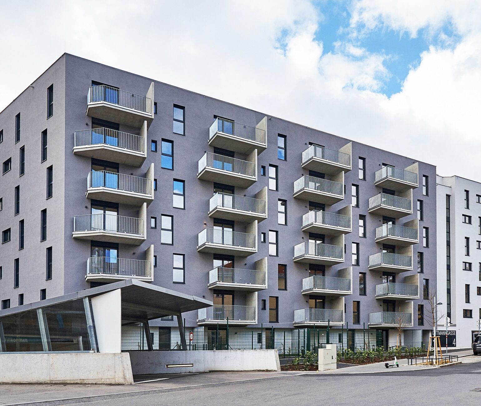 Außenansicht des Wohnprojektes der 3SI und Winegg in der Dittmanngasse 4, 1110 Wien