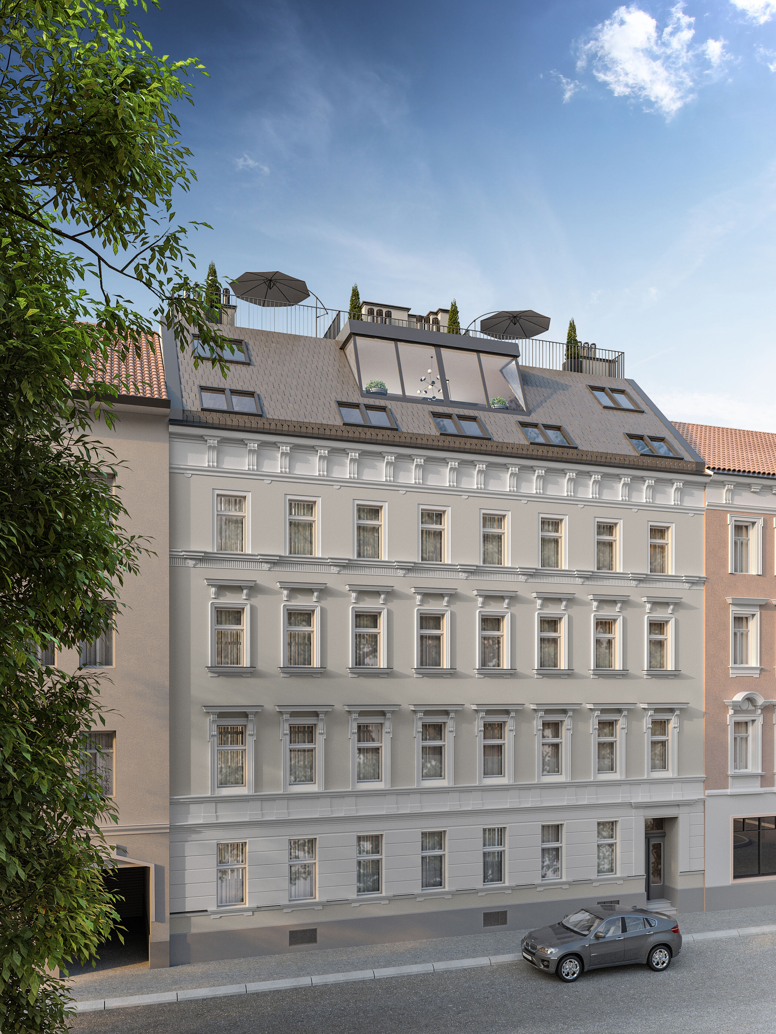 Auch im aufstrebenden 14. Bezirk revitalisiert die 3SI Immogroup ein beeindruckendes Altbaujuwel. In der Schanzstraße 53 entstehen 23 exklusive Eigentumswohnungen mit Wohnflächen von ca. 30 bis 95 m² und durchdachten 1- bis 4-Zimmer-Grundrissen. 