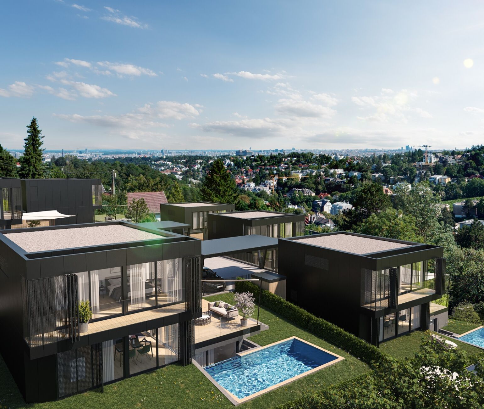 Das aktuelle Luxus-Neubauprojekt der 3SI Immogroup: 17 exklusive Villen werden bis Sommer 2023 am Döblinger Hackenberg errichtet. 