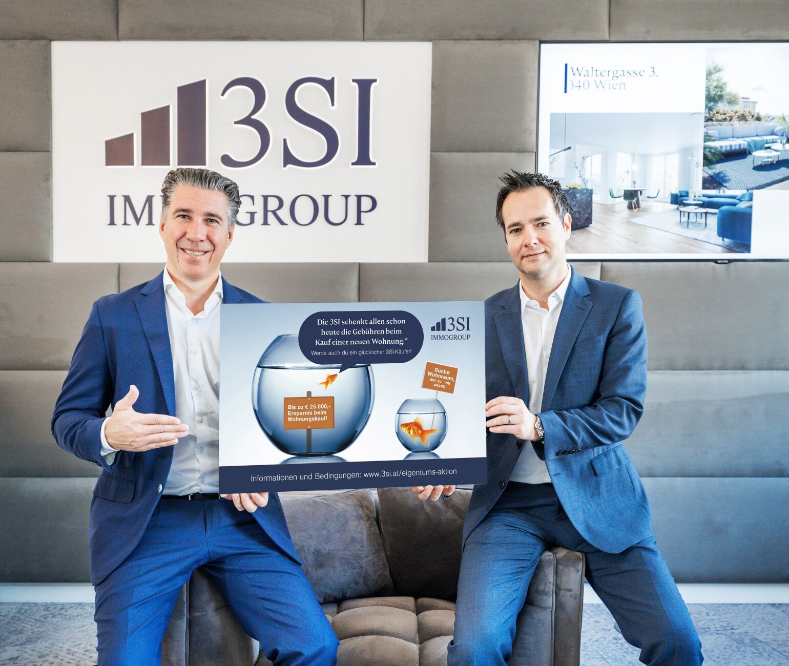 3SI-Geschäftsführer Michael Schmidt und 3SI Makler-Geschäftsführer Gerhard Klein präsentieren die „3SI Eigentums-Aktion“.