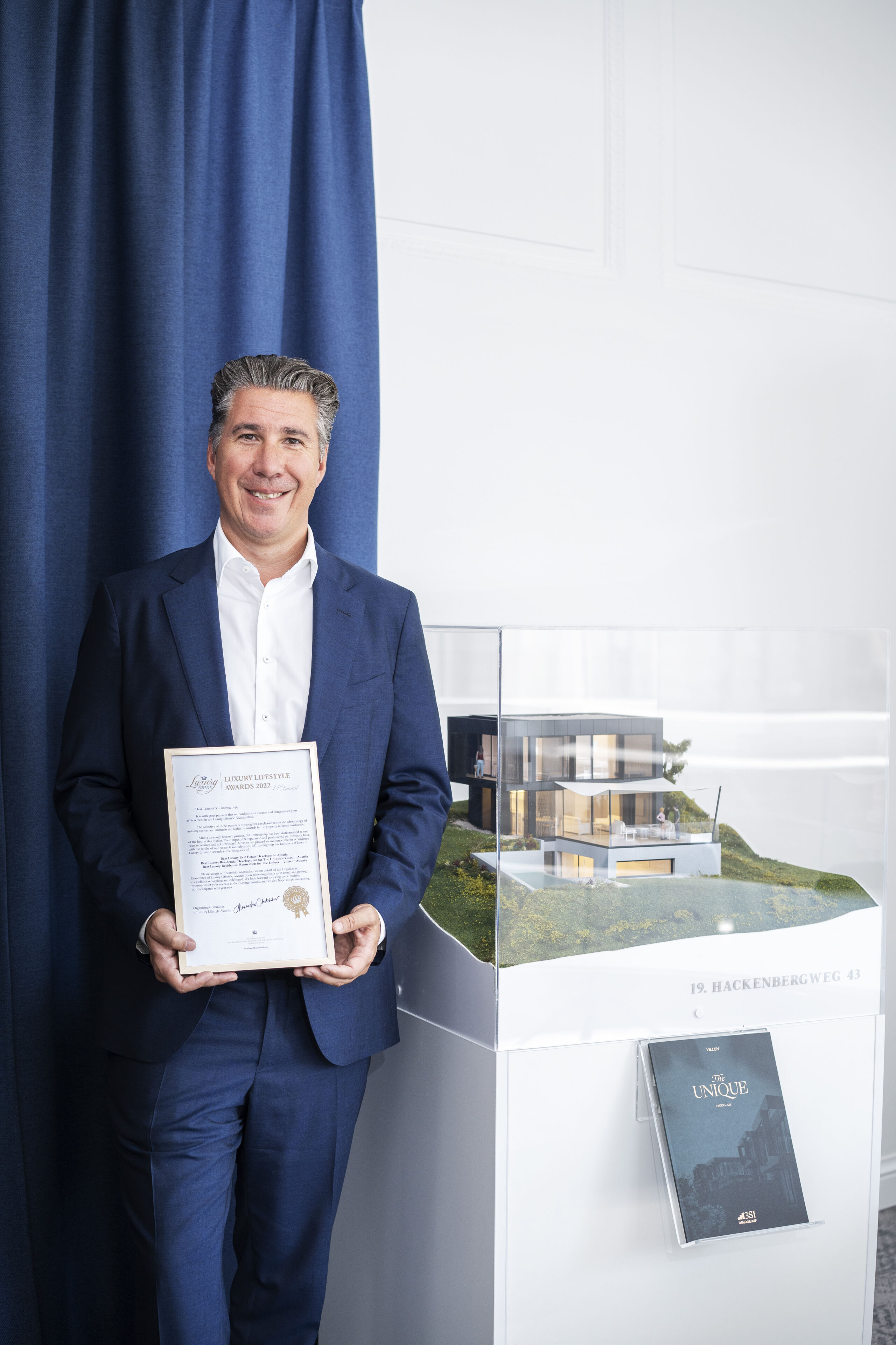 Ein Immobilienprojekt der Extraklasse: Für das Villen-Projekt „The Unique“ am Döblinger Hackenberg wurde die 3SI Immogroup heuer mit dem Luxury Lifestyle Award prämiert. (© 3SI Immogroup)