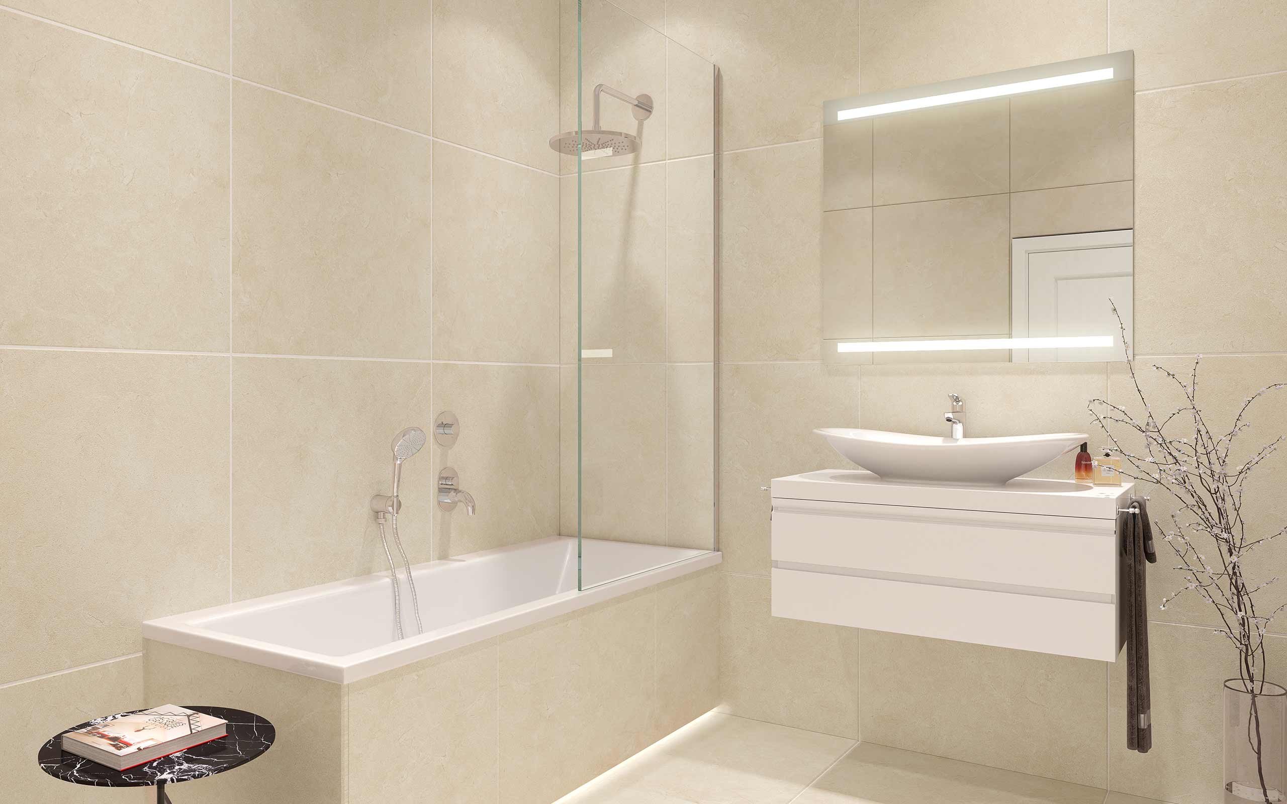 Elegantes Badezimmer in den Altbauwohnungen des Zinshausprojektes Josefin Blindengasse 39 1080 Wien
