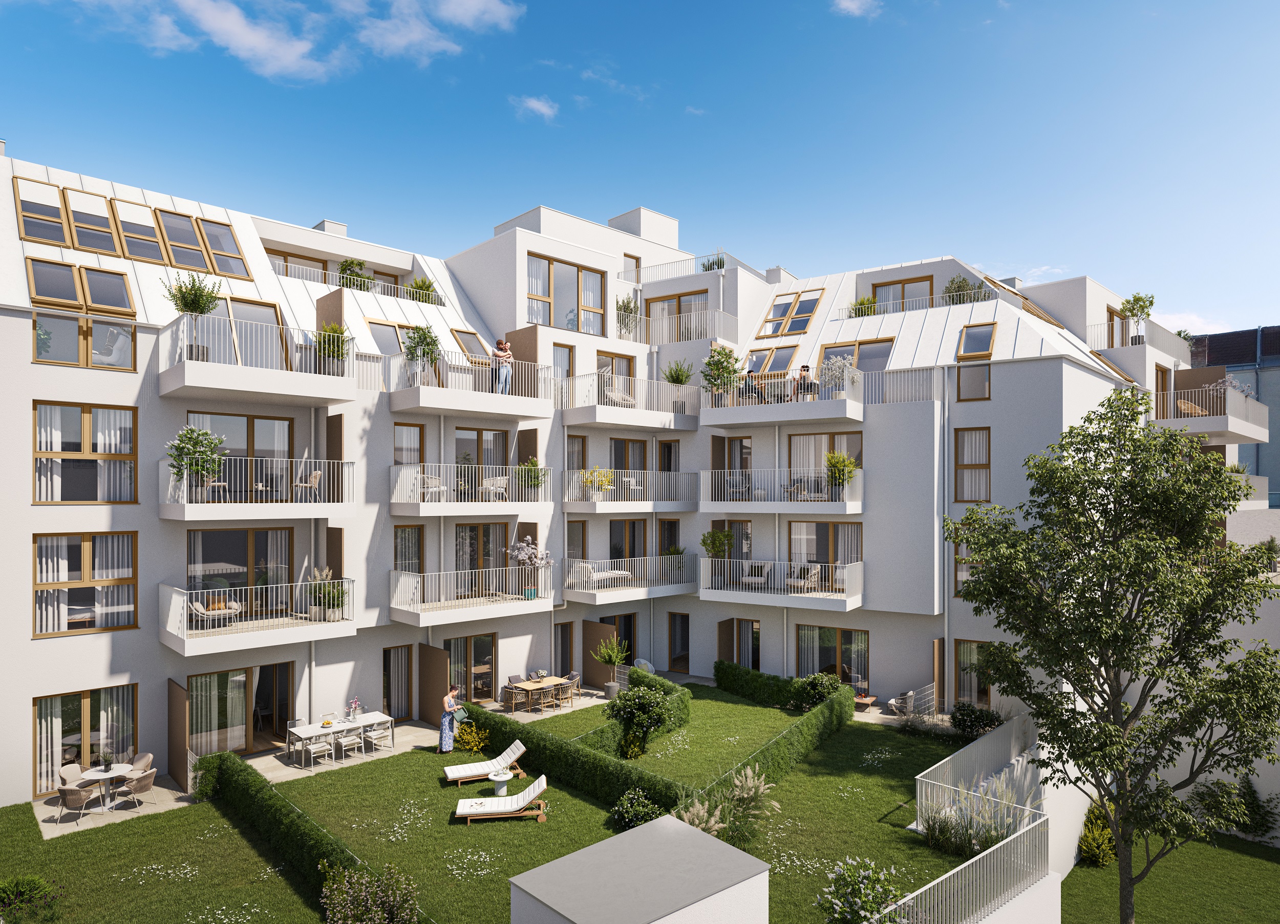 Eine Oase inmitten der Stadt: Der begrünte Innenhof dient als Rückzugsort für Groß und Klein.