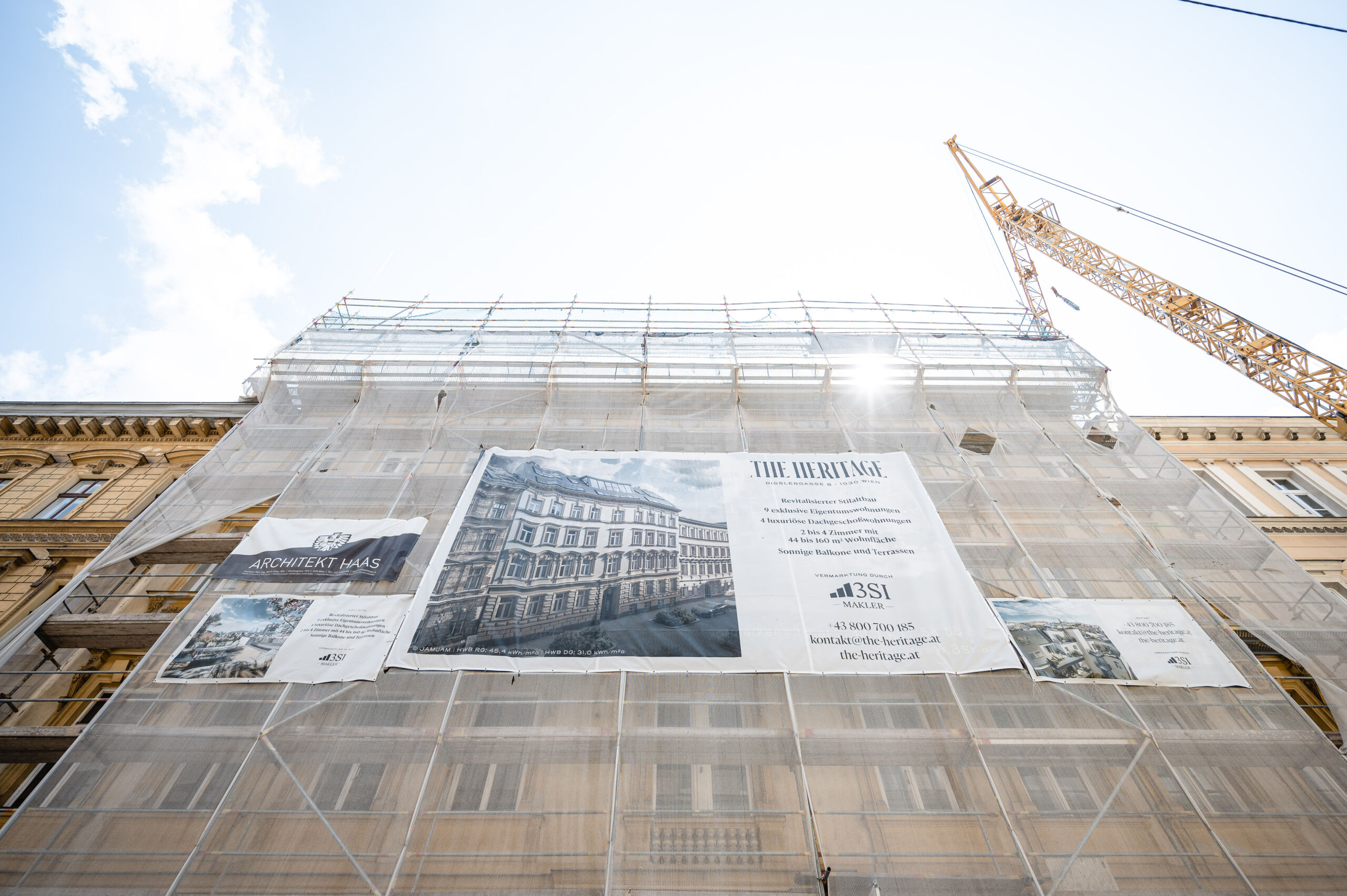Die Bauarbeiten am prächtigen 3SI-Projekt „The Heritage“ in der Dißlergasse in Wien Landstraße schreiten zügig voran.