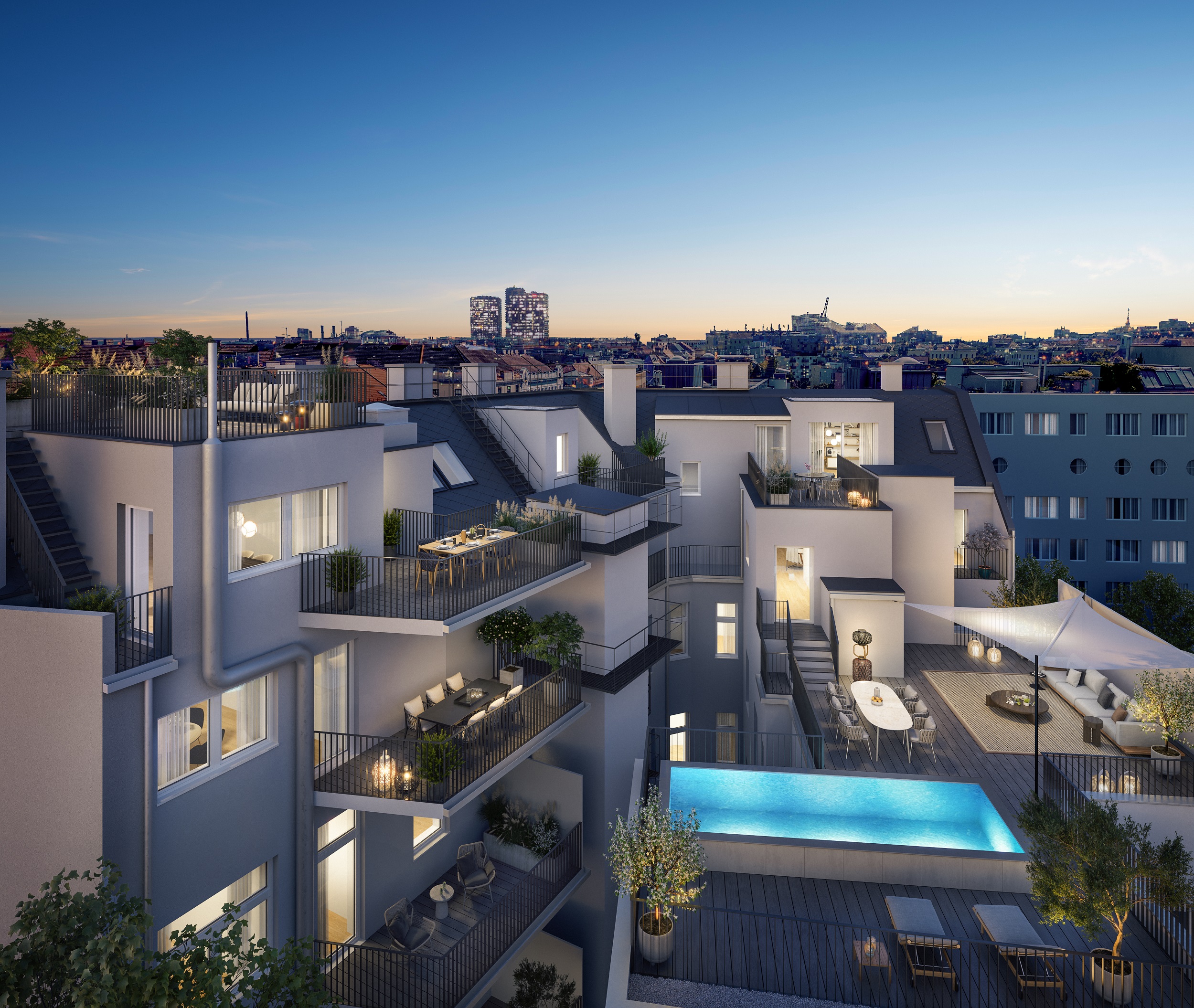 Purer Luxus: Der private Pool des Penthouses im ausgebauten Dachgeschoß.