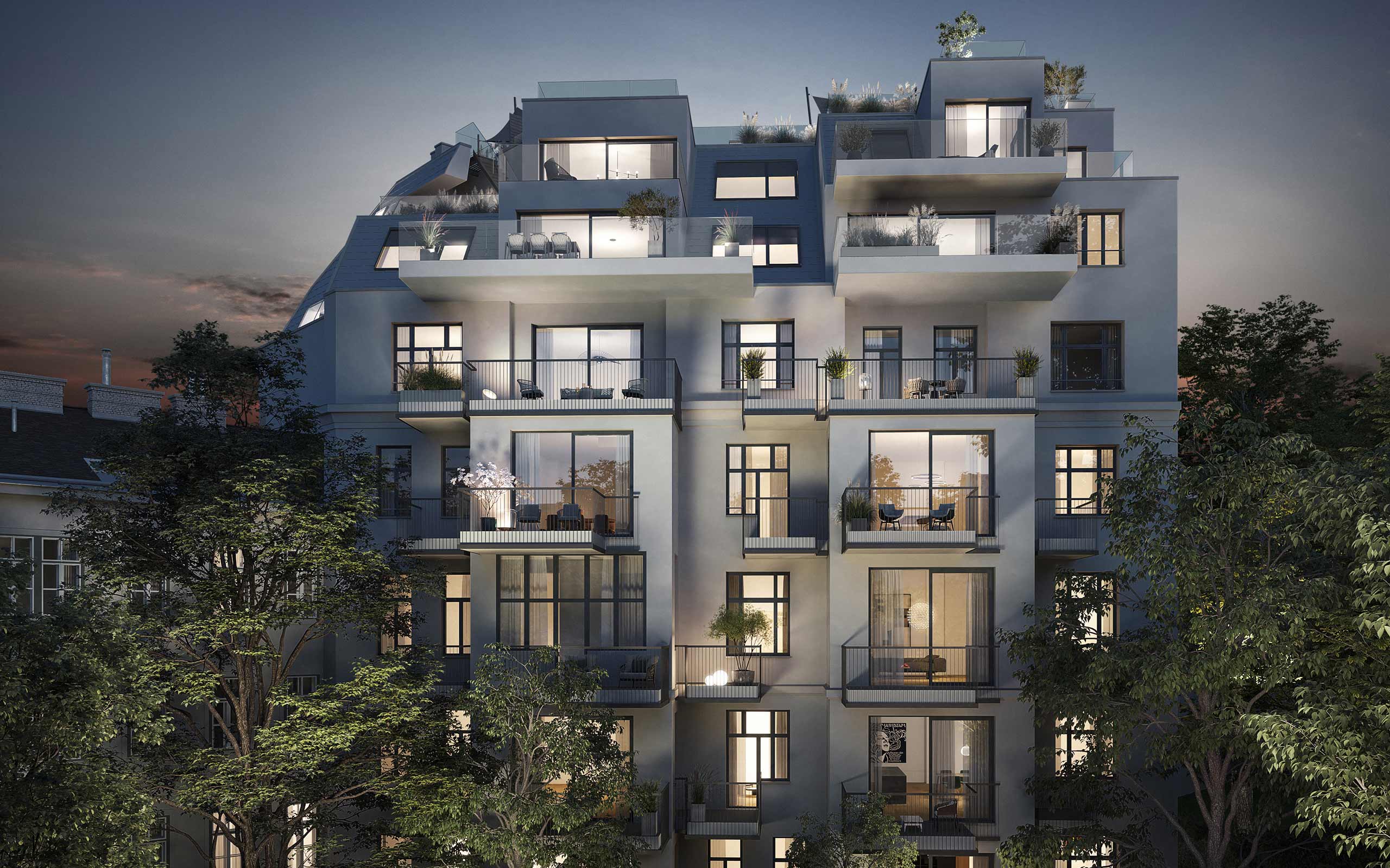 Großzügige Freiflächen im Zinshaus The Masterpiece Skodagasse 15 1080 Wien