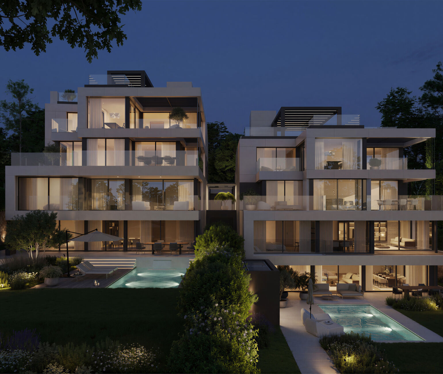 Die klare Formensprache und großzügige Terrassenflächen prägen die zeitlose Architektur von THE SUPERIOR.