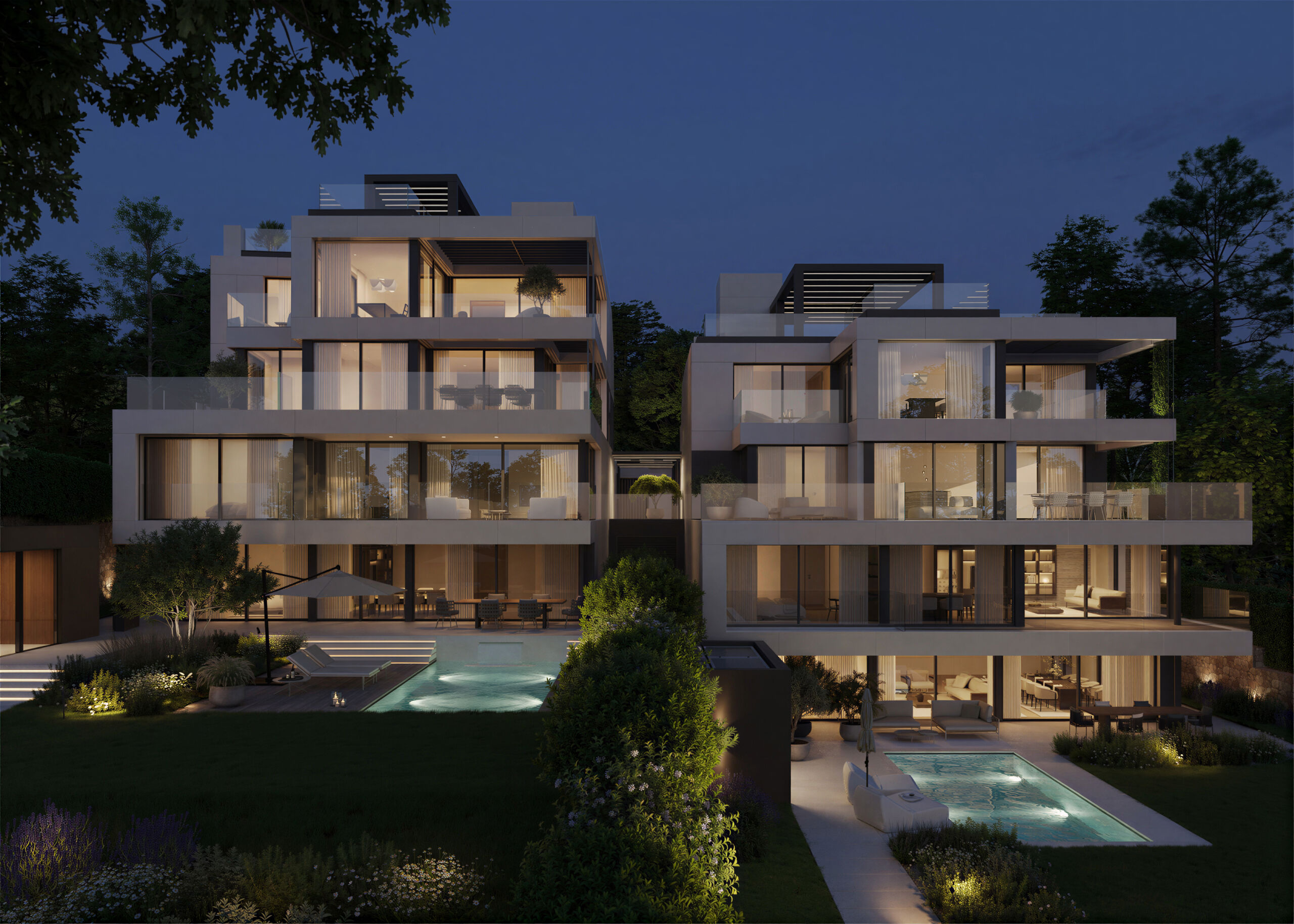 Die klare Formensprache und großzügige Terrassenflächen prägen die zeitlose Architektur von THE SUPERIOR.