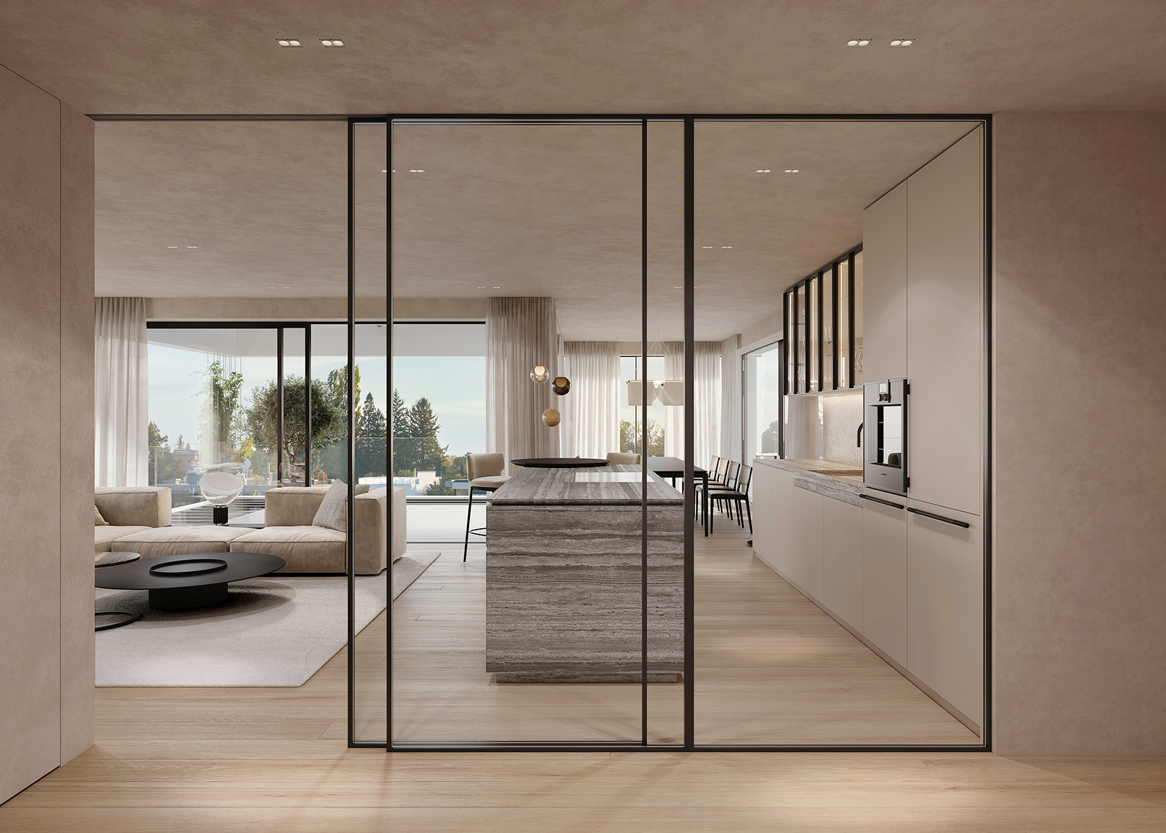 Moderne Innenarchitektur mit klaren Linien verbindet Funktionalität und stilvolle Eleganz.