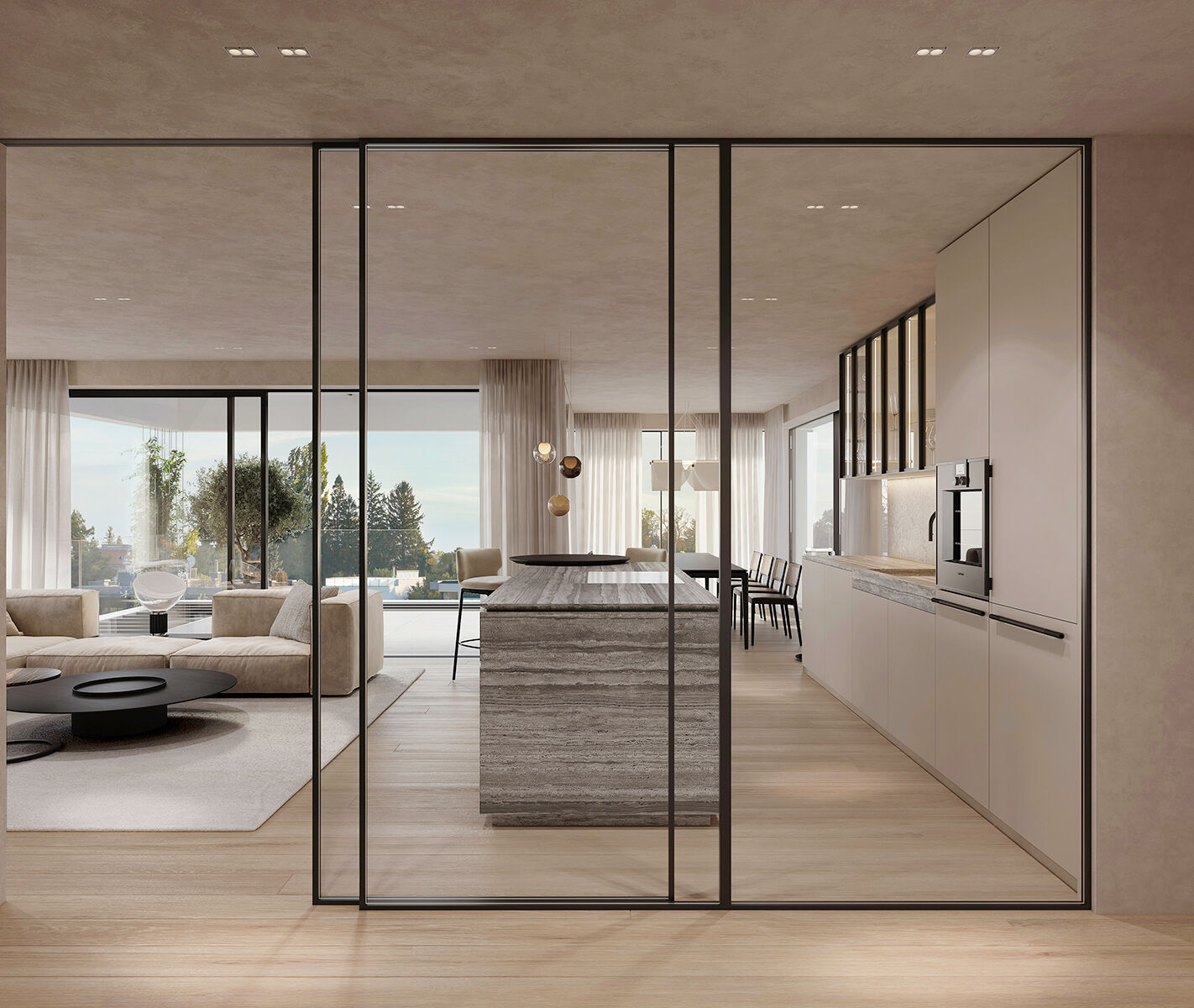 Moderne Innenarchitektur mit klaren Linien verbindet Funktionalität und stilvolle Eleganz.