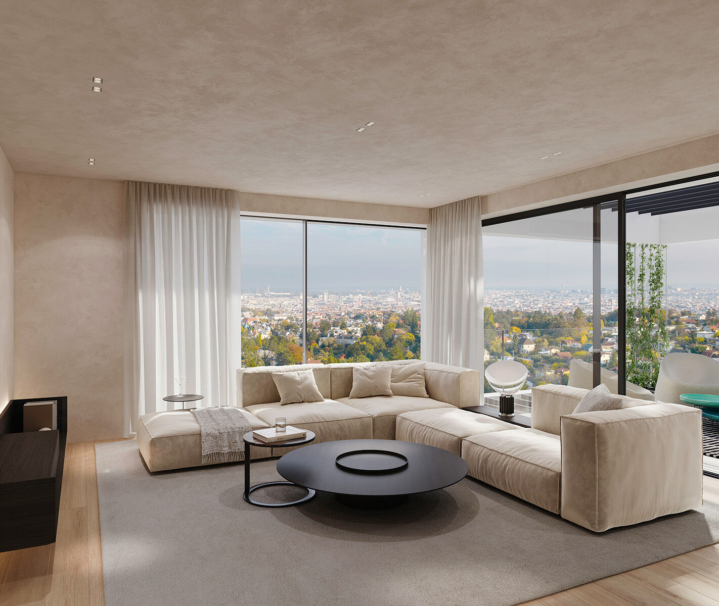 Großzügige Fensterflächen bieten beeindruckende Ausblicke über Wien und unterstreichen den einzigartigen Charakter des Projekts.