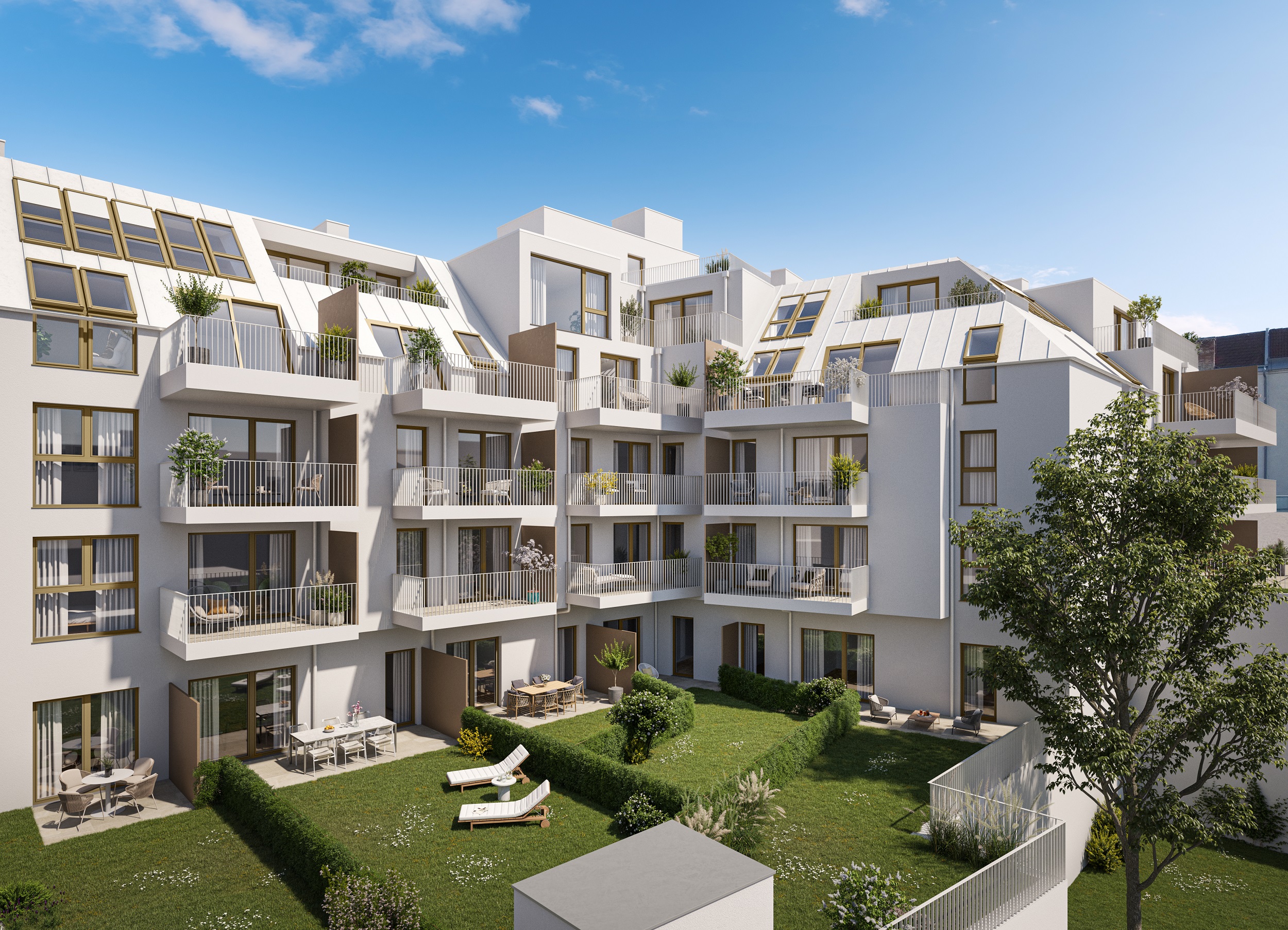 Eine Oase inmitten der Stadt: Der begrünte Innenhof dient als Rückzugsort für Groß und Klein.